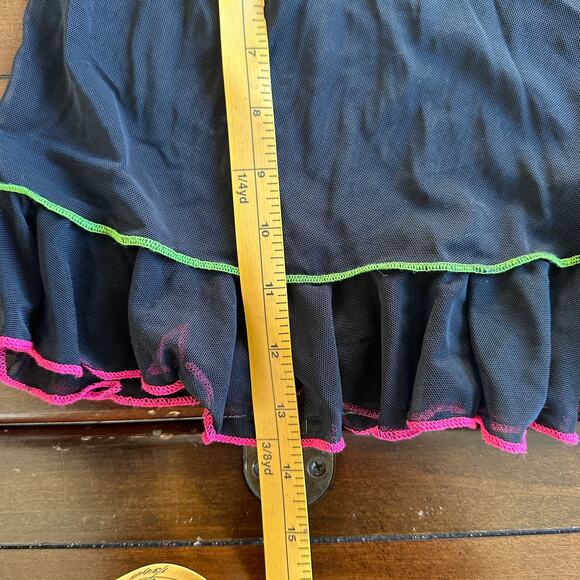 Black Mesh Ruffle Micro Mini Skirt Y2K Fairy Grunge Coquette Club Festival sz M - Picture 6 of 6